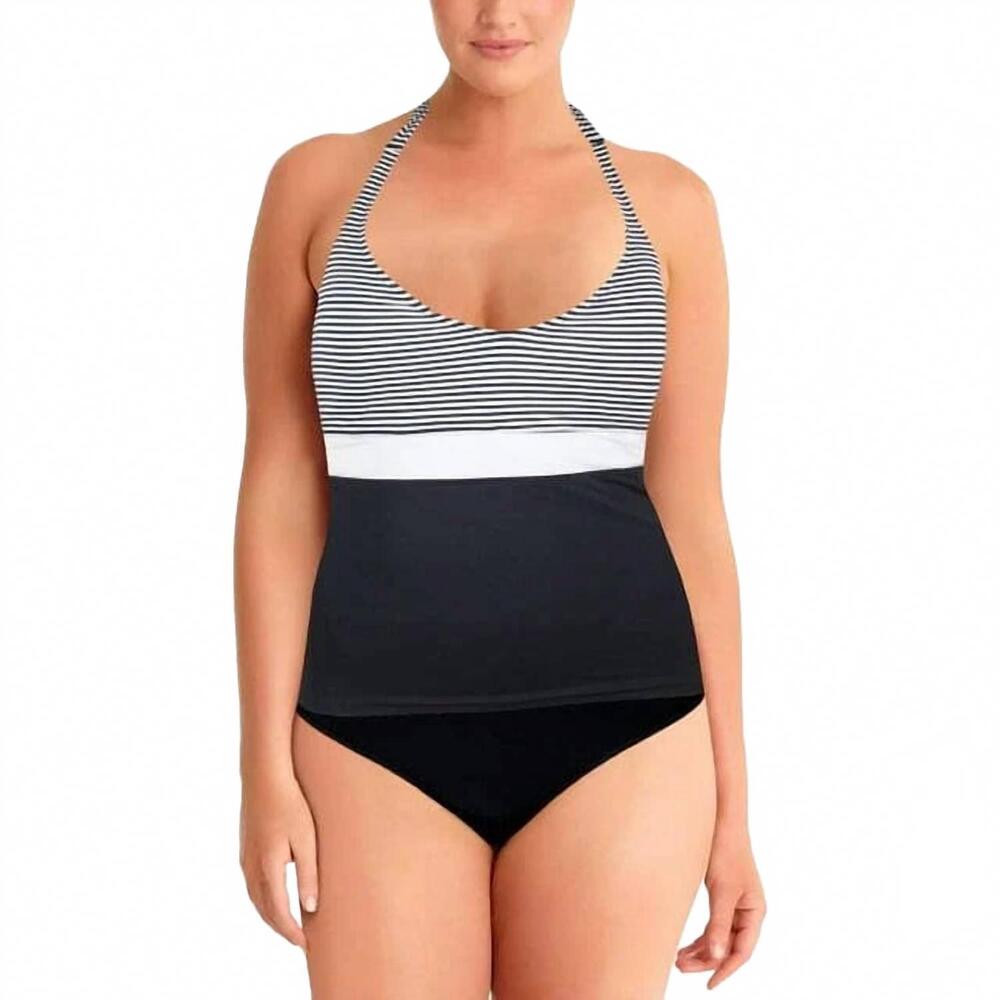 NEW BLEU ROD BEATTIE striped halter swim top in black/white stripe